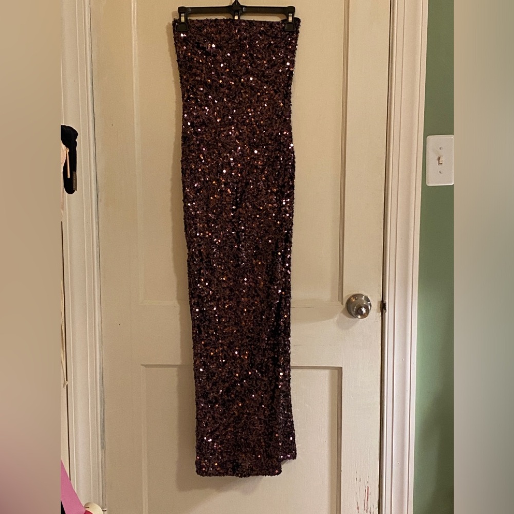 Purple Strapless Sequin Dress